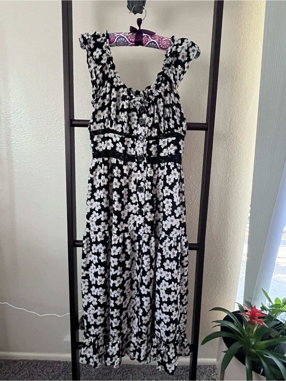 Angie Black Sundress with White Floral Print